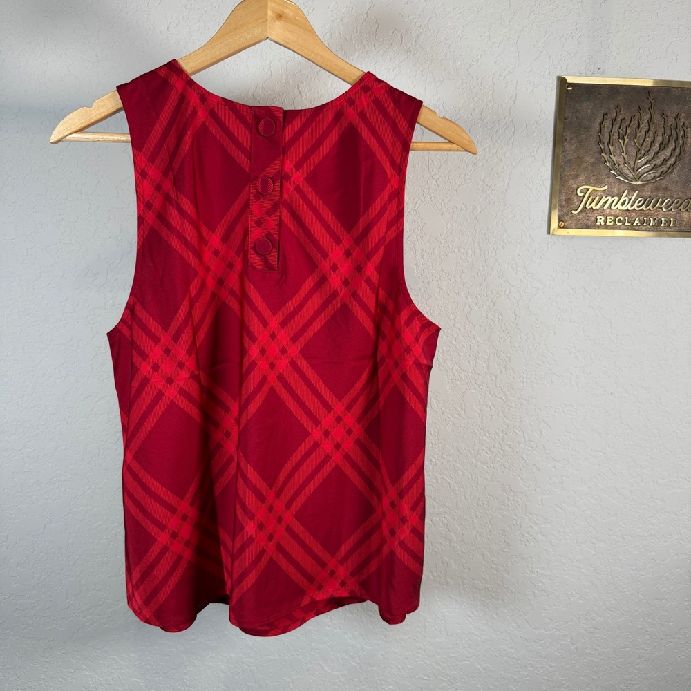 J. Crew Red Plaid Sleeveless Button Back Top Women's Size Medium